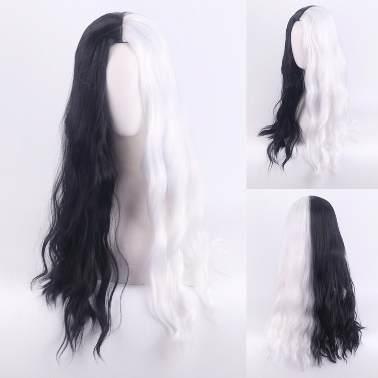 cruella-de-vil-cosplay-wig-color-block-black-and-white-witch-short-curly-hair-natural-style-ladies-hairpiece-non-touchable