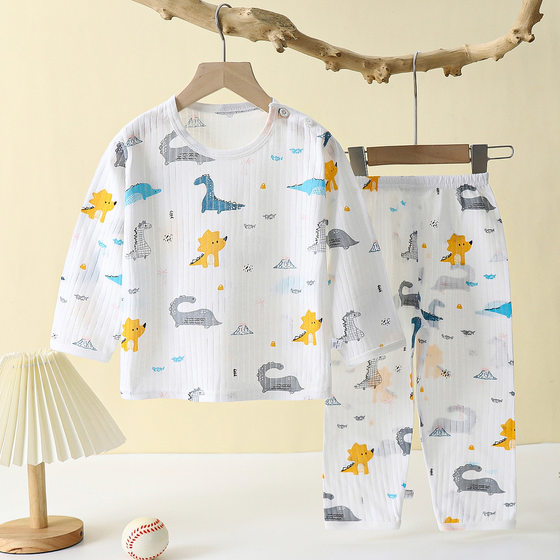 Children's Baby's Pajamas Set Pure Cotton Air-conditioning Clothing for Men and Women Children Class A Long-sleeved Spring and Summer Thin Home Clothes