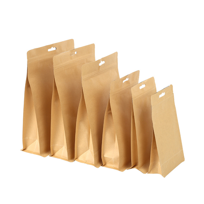 Factory inner aluminized Kraft paper bag self-sealing bag eight-side sealing rest snack food self-standing bag sealed bag wholesale