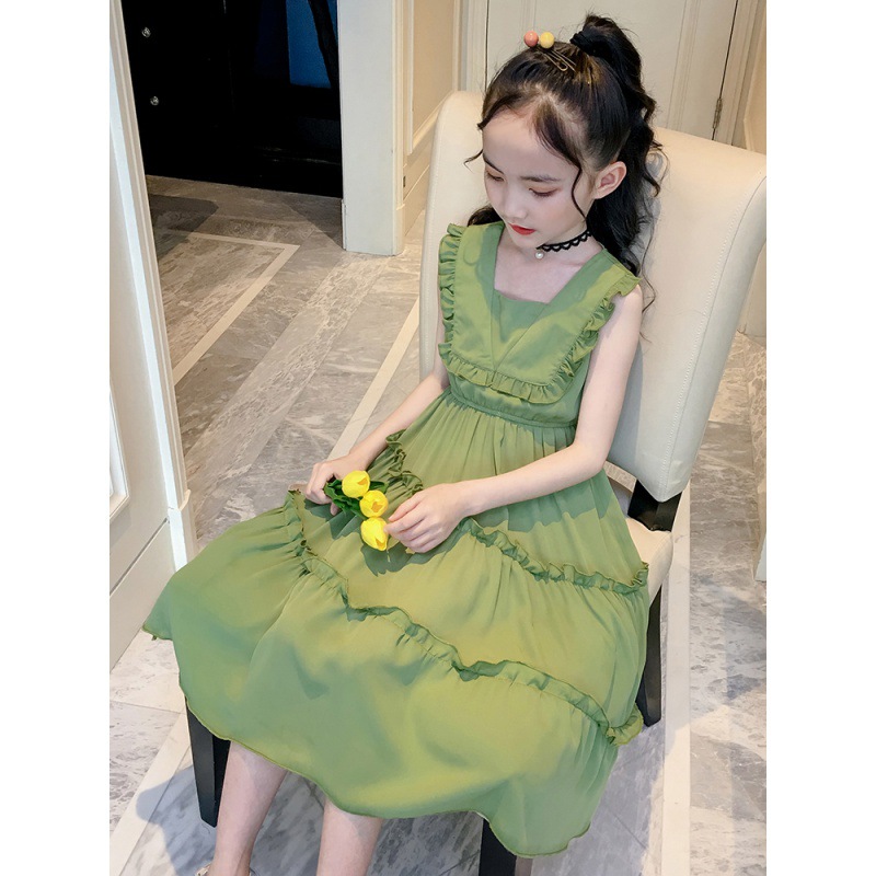童裝女童夏裝連衣裙2024新款韓版洋氣裙子中大童兒童夏季過膝長裙