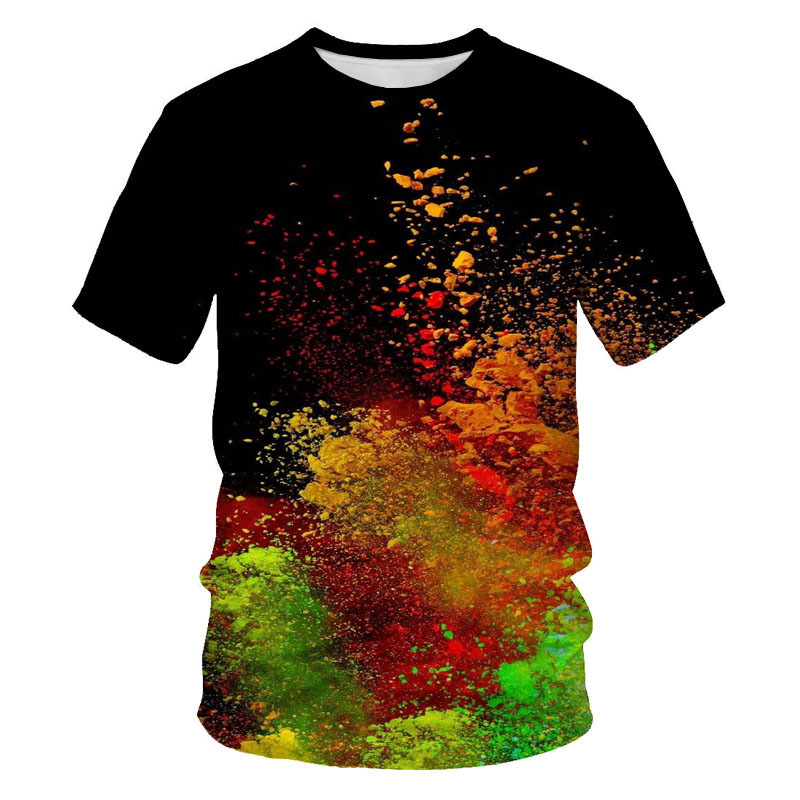 European and American summer fashion graffiti painting 3D digital printing men's round neck T-shirt manufacturers support DZ