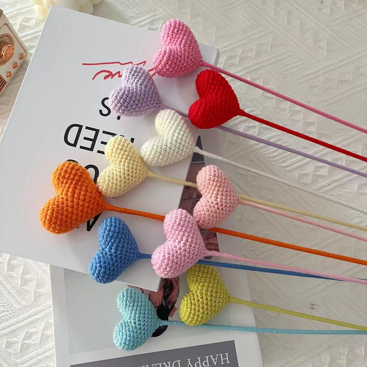 Finished handmade knitted flower love artificial flower woven wool artificial flower crochet eternal flower peach heart gift wholesale