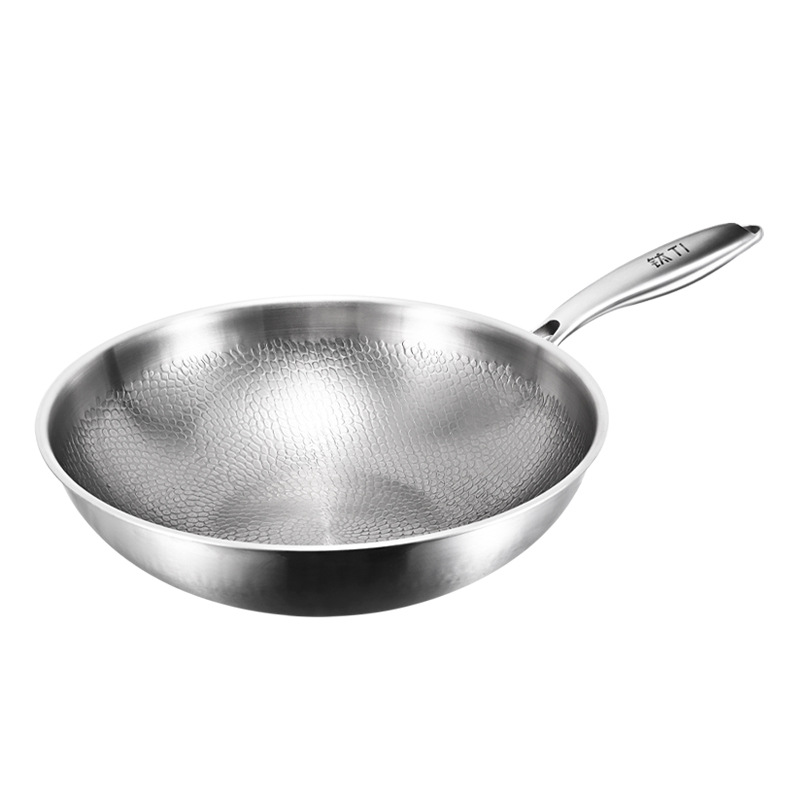 German Pure Titanium Wok Uncoated Titanium Pan Non-stick Pan Fish Scale Hammer Pattern Titanium Wok Titanium Household Flat Bottom Wok