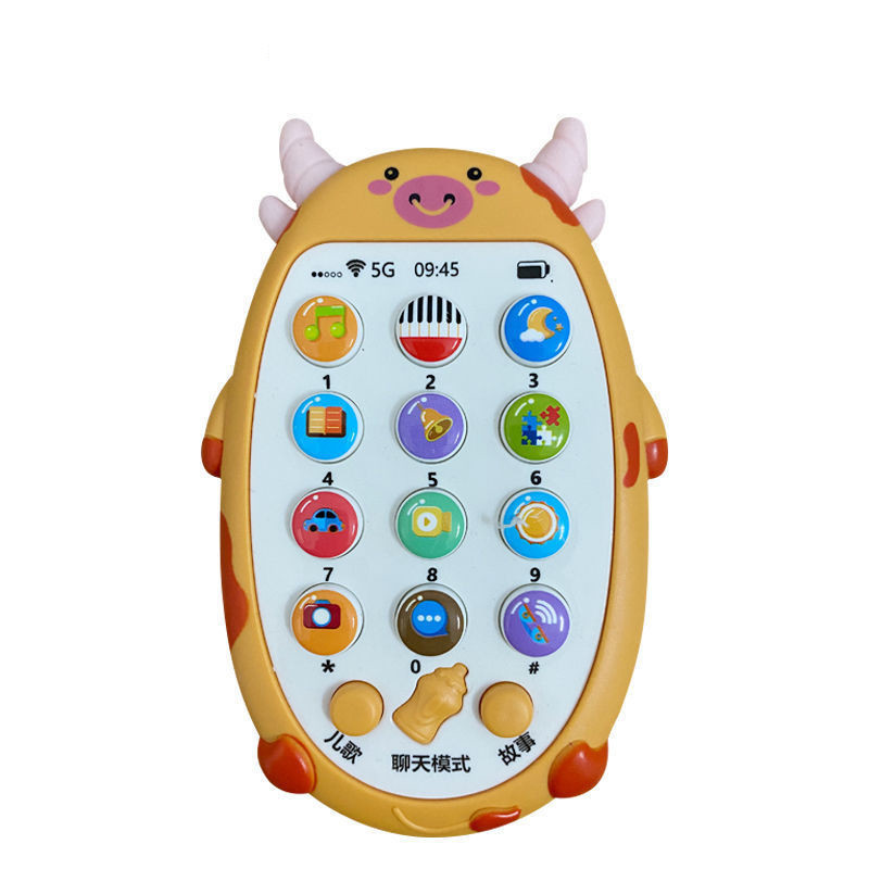 Free shipping baby simulation mobile phone music toy calf early education educational story machine telephone bilingual cartoon animal