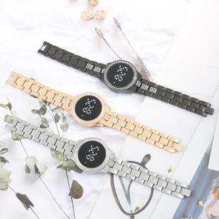 Cross-border Diamond led new Korean style simple steel belt LED women's watch casual fashion women's fashion round watch