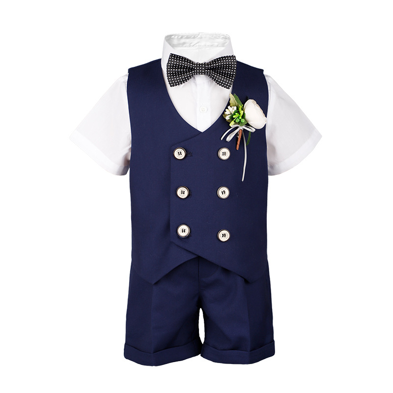 Children's Suit New Spring and Summer Short-sleeved Vest Set Boy's Flower Dress Children's Baby's Birthday Banquet Dress