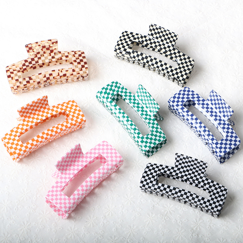 Factory Direct selling popular Plaid clip Net red hair claw shark hair comb houndstooth acetate hairpin