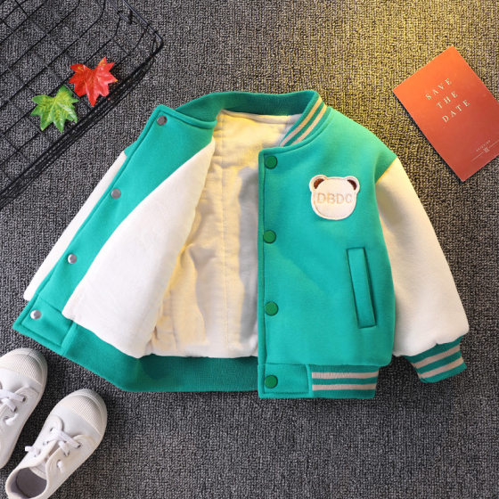 Boys' winter clothes plus velvet coat Western style baby boys' thickened baseball uniform children's cotton-padded jacket cotton-padded coat