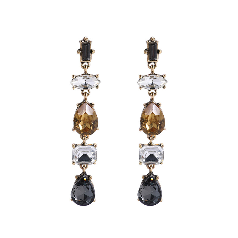 歐美誇張大牌多層鑲鑽長款耳釘水滴形耳墜復古名媛風耳飾earrings
