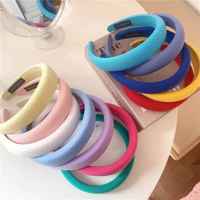 Spring Candy Color Thick Sponge Hairband Women's Summer Solid Color Wide Side Korean High Cranial Top Simple Face Shaping Small Headband