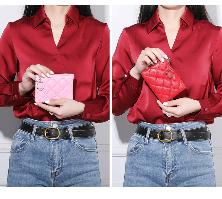 Coin Purse Women's 2022 Diamond Embroidered PU Short Mini Zipper Small Purse Solid Color Coin Card Storage Bag_voghion.com