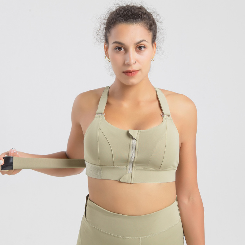 Plus size cross beauty Back Velcro sports underwear YKK zipper adjustable shoulder strap shockproof running bra