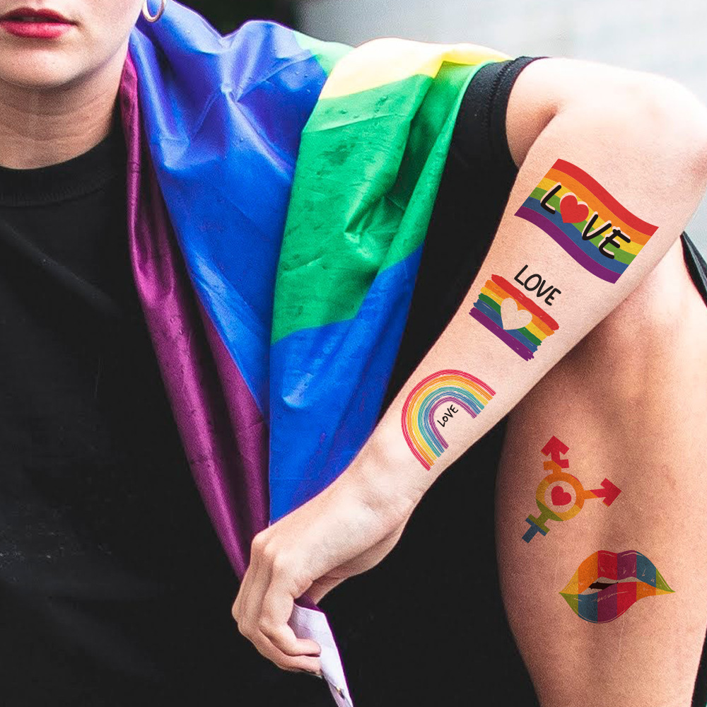 Cross-border Hot Pride Day Tattoo Sticker Sports Games Competition Rainbow Sticker Celebrating Love Rainbow Day Tattoo Sticker
