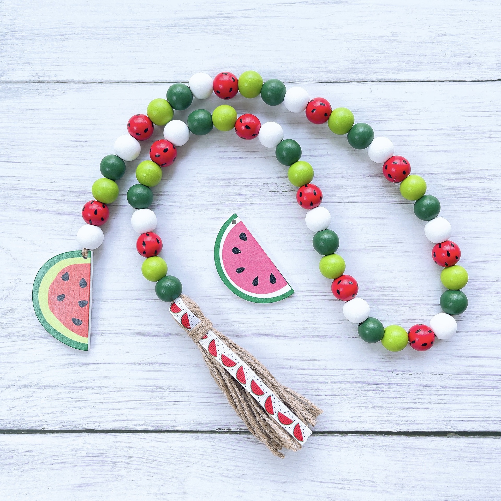 ins decoration Nordic style watermelon fruit wooden beads creative hemp rope tassel beads children's home decoration hanging ornaments