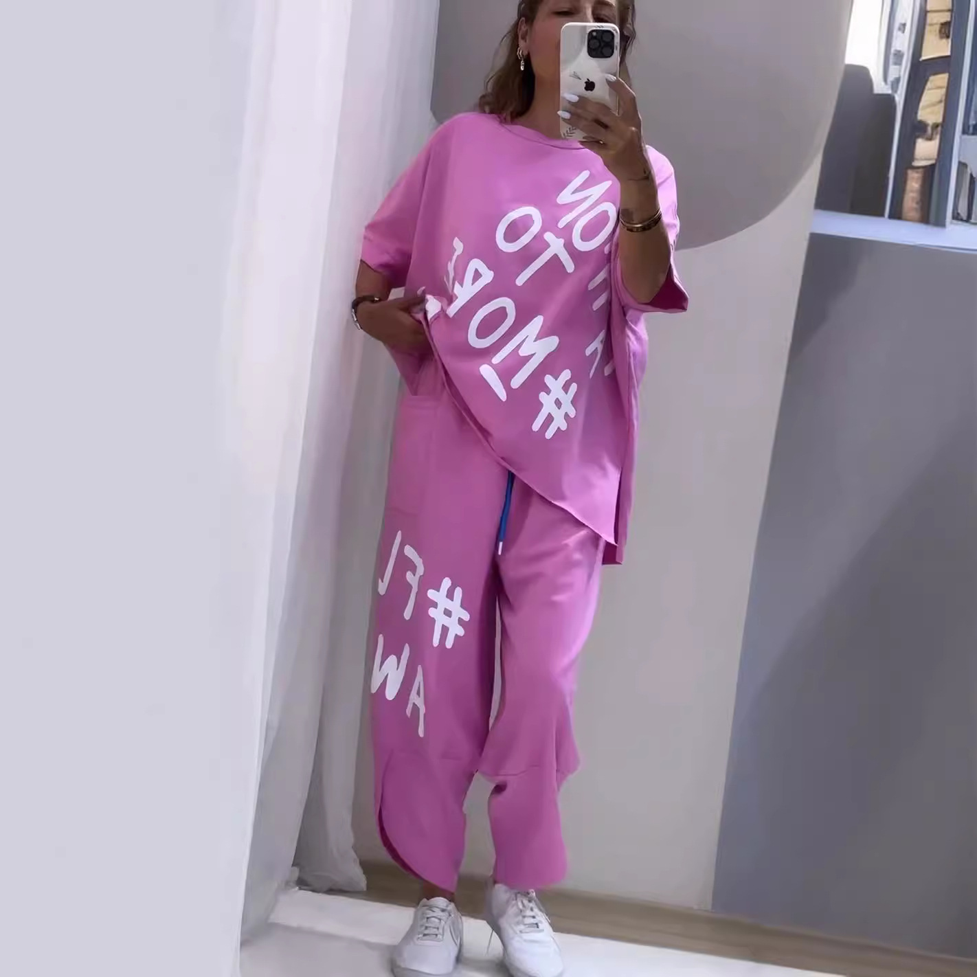 2024 Amazon Independent Station INS Best Selling Letter Printing Leisure Sports Women's suit Cross-border European and American Women's Wear