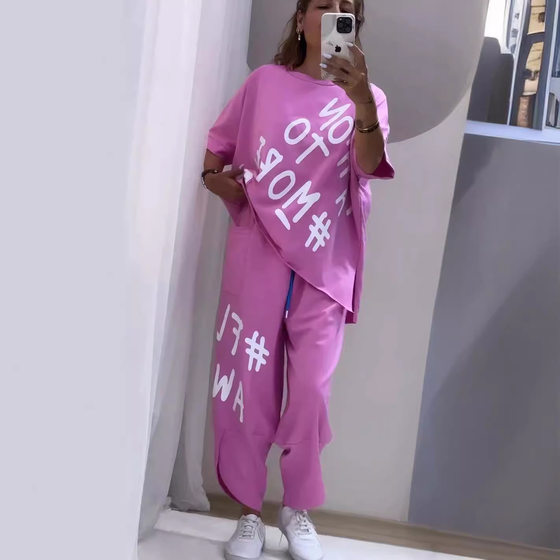 2024 Amazon Independent Station INS Best Selling Letter Printing Leisure Sports Women's suit Cross-border European and American Women's Wear