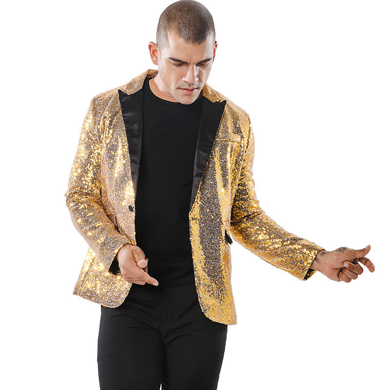 2023 European and American Performance Dress Gold Sequin Suit Korean Suit Nightclub Men's Host MC Studio Jacket Men