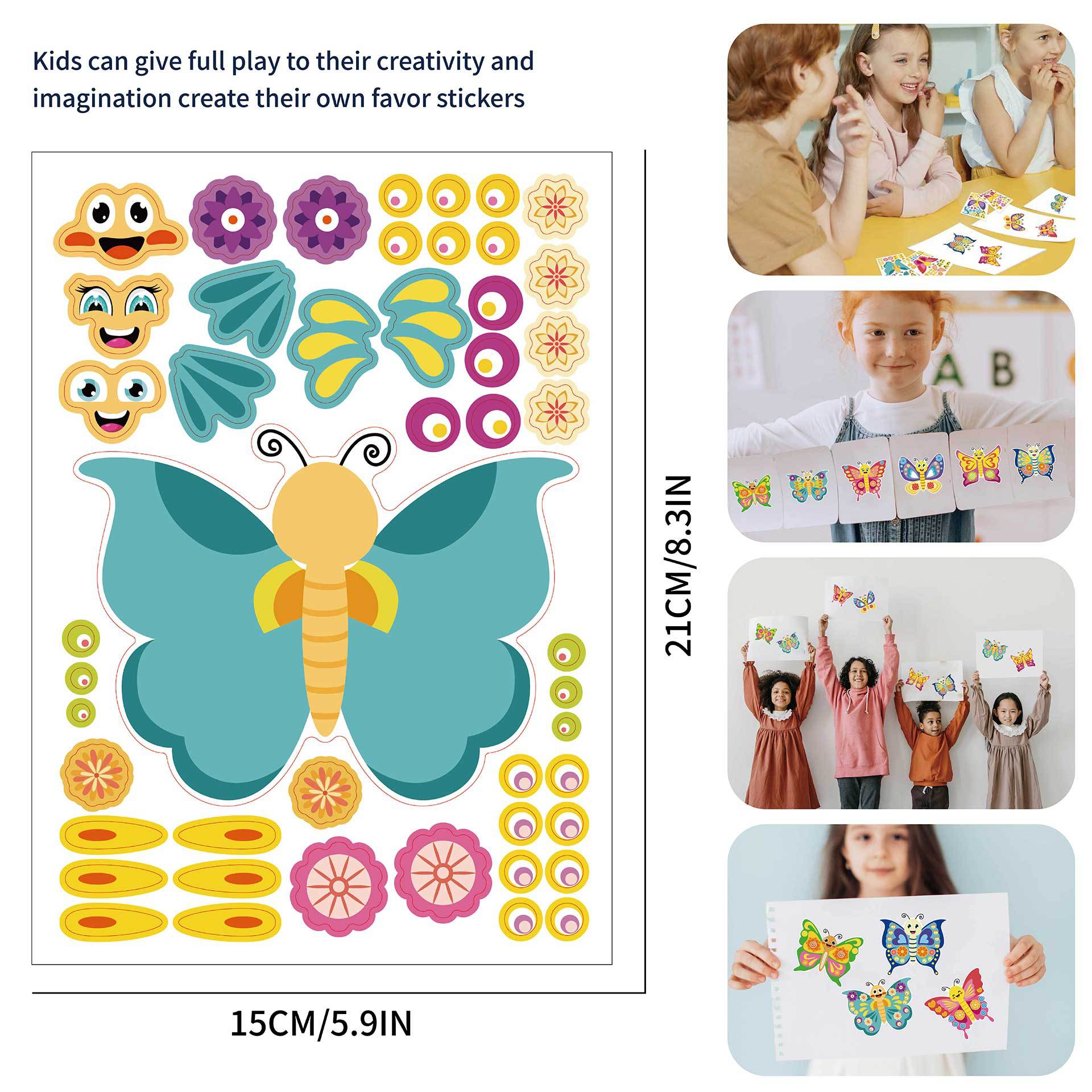 CM2303002 Colorful Butterfly Children's Animation Cartoon Parent-Child Interactive Puzzle Hand Account DIY Face Sticker