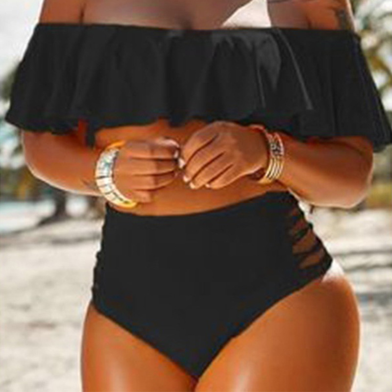 2023 Cross-border European and American Summer New Split Swimsuit Shoulder Ruffled Split Beach Bikini