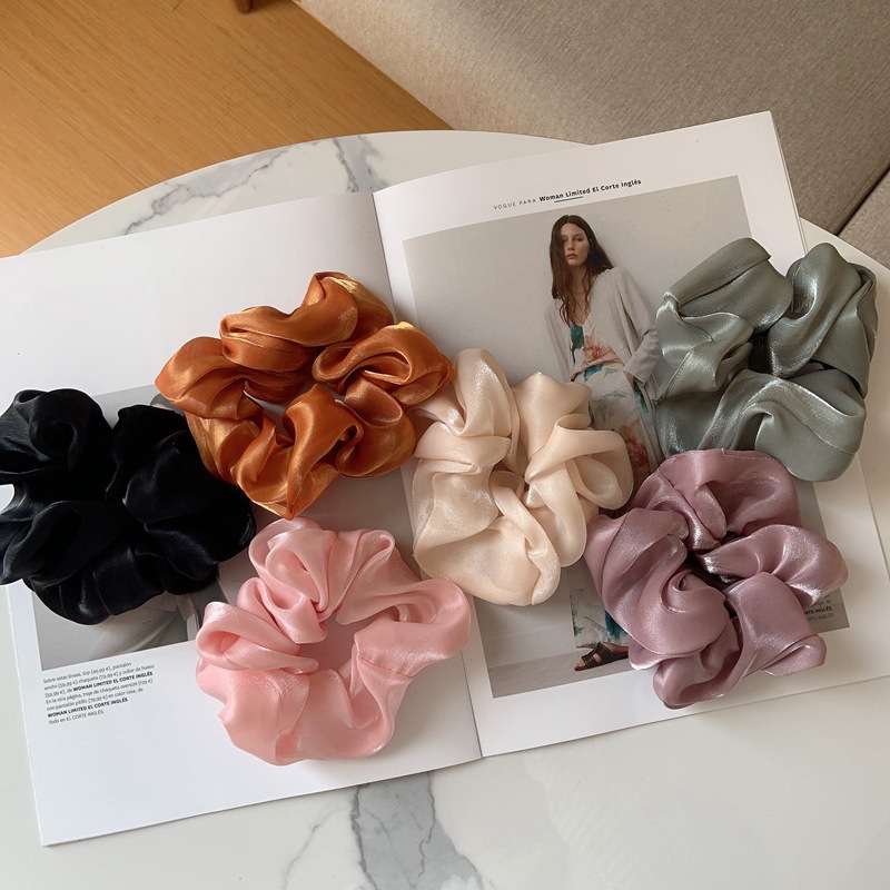 Ins Style South Korea Summer New Style Elegant Solid Color Glitter Yarn Satin Large Intestine Hair Ring Cyber Red Hair Rope Hair Accessories