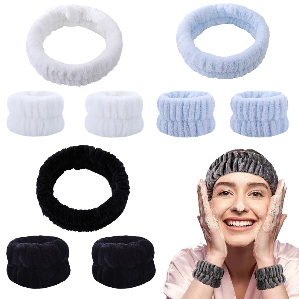 Cross-border new fashion women's hair band cute solid color plush face wash hair band home makeup hair band wrist strap
