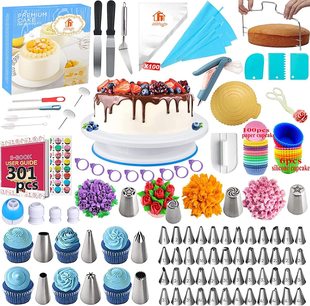 Amazon Hot Selling 301 Piece Cake Baking Set with Cake Turntable Cake Decorative Mouth Decorative Bag