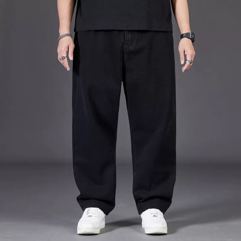 Plus size jeans men's autumn plus size men's pants loose straight fat guy wide leg elastic waist trousers