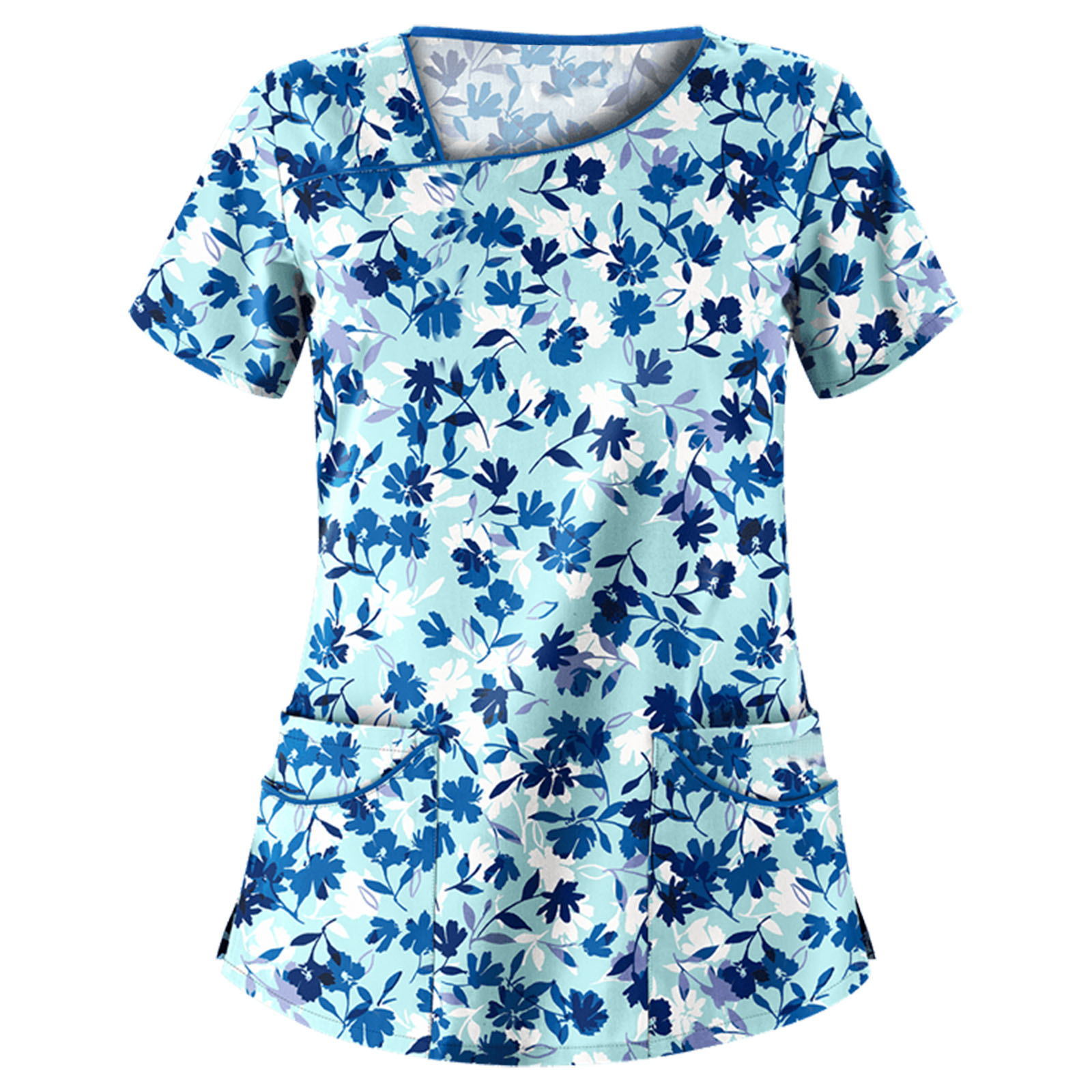 AliExpress wish Amazon new European and American women's printed V-neck short-sleeved pocket T-shirt women's top in stock