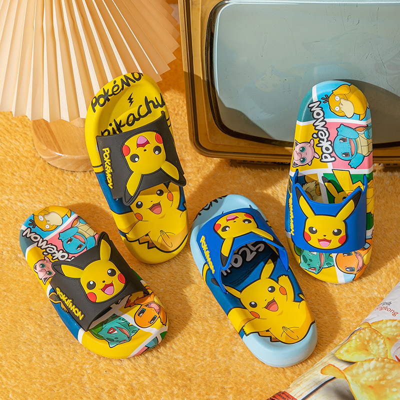 Pokemeng Pikachu Children's Slippers Summer Boys and Girls Indoor Non-Slip Soft Bottom Sandals Cartoon Cute