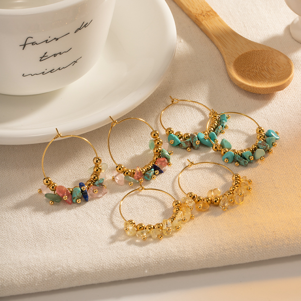 French Retro Stainless Steel Color Stone Earrings Cross-border Spring and Summer Fashion Women Titanium Steel Earrings Wholesale
