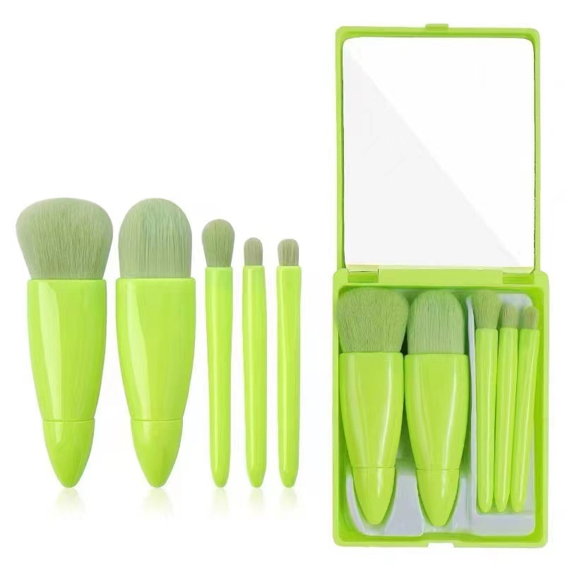 Portable 5 pts Makeup Brush Travel suit with Mirror Mini Multifunctional Powder Brush Foundation Eye Shadow Brush