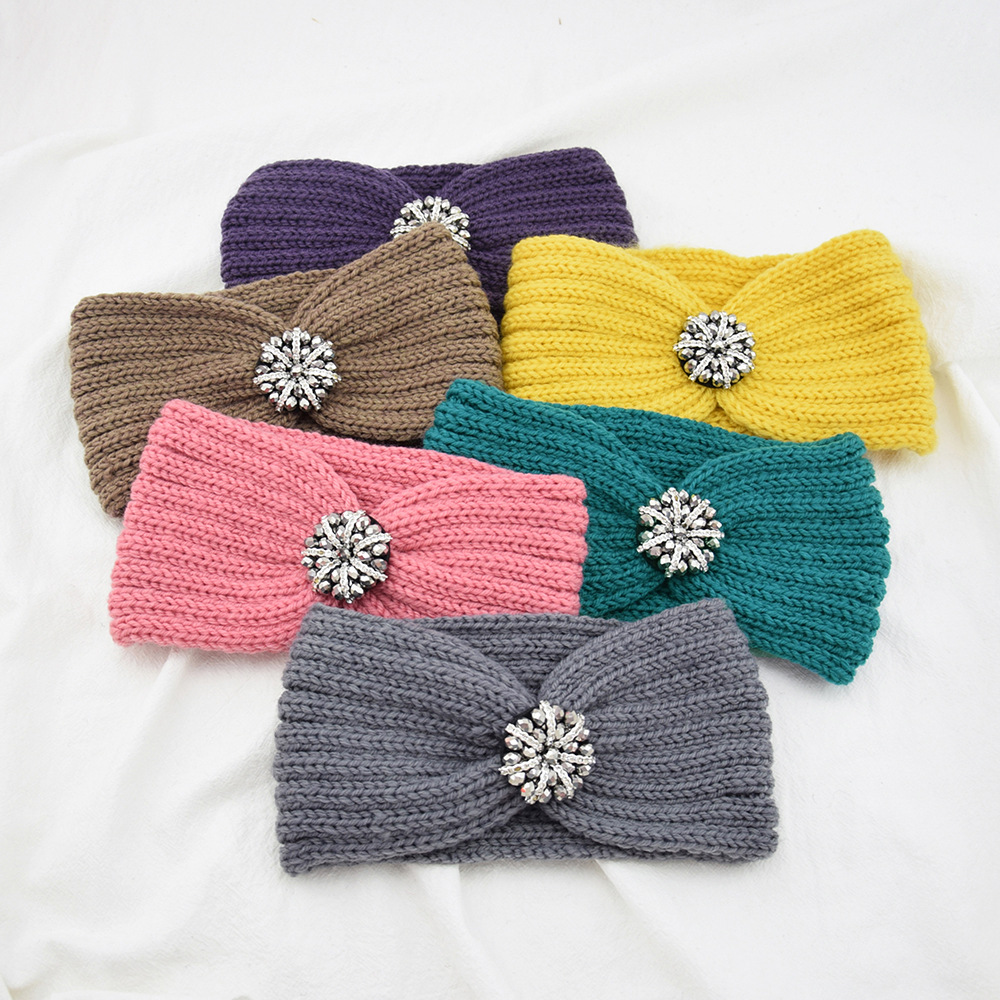 European and American Diamond-encrusted Knitted Hair Band Ear Protector Headgear for Wash Face Sports Yoga Retro Hair Accessories Autumn and Winter Warm Wool Headband