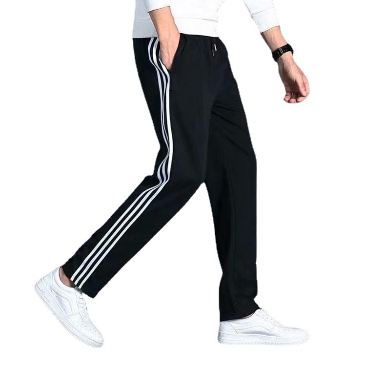 Spring and Summer Hong Kong-style Striped Casual Pants Men's Korean-style Trendy All-match ins Loose Straight Leg Wide-leg Three-bar Sports Pants
