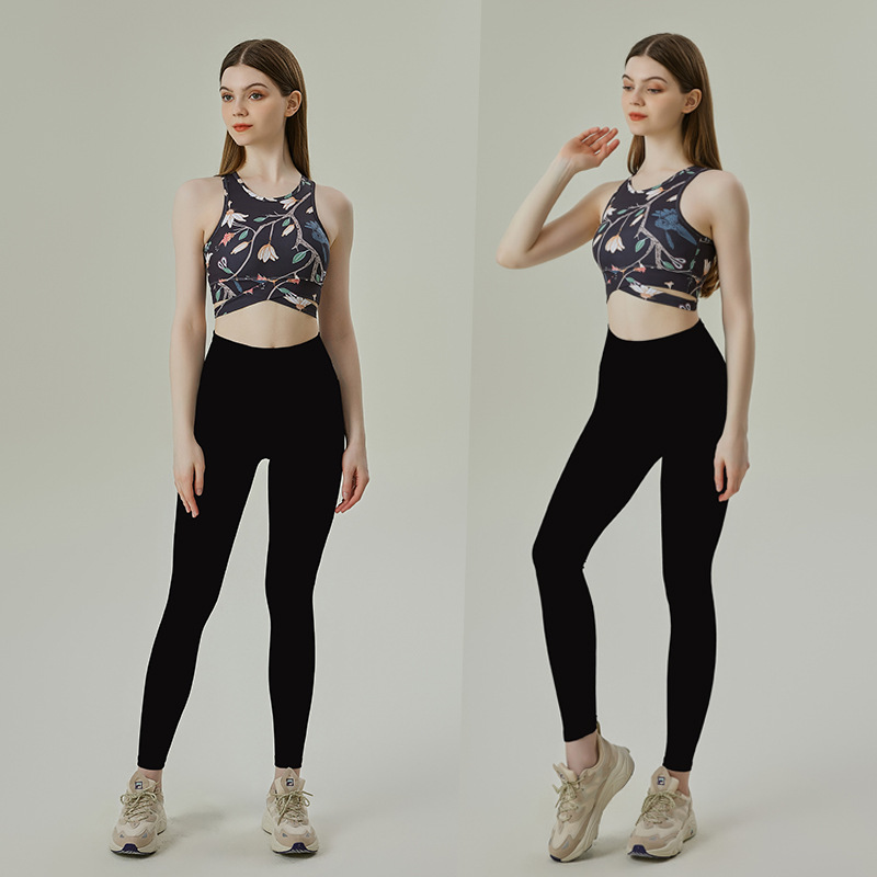 Cross-border European and American lulu Naked Yoga Suit Women's Sports Underwear High Waist Hip Running Fitness Pilates Summer