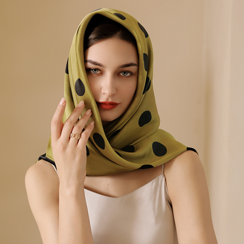 Dot Scarf Women 2025 Spring and Summer New Imitation Silk Scarf Japanese and Korean Sweet 90 Square Scarf Printed Shawl Wholesale