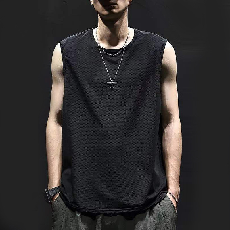 Summer Mesh Vest Men's Loose Large Size Ice Silk Quick-drying Waistcoat Men's Group Sports Fitness Basketball Sleeveless T-shirt