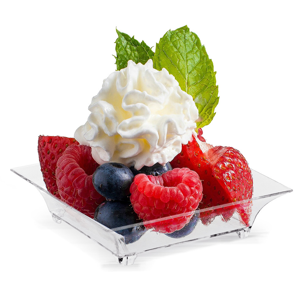 1oz mini dessert plate and tasting spoon transparent plastic square banquet tray Mini Plate finishing 50 sets white box