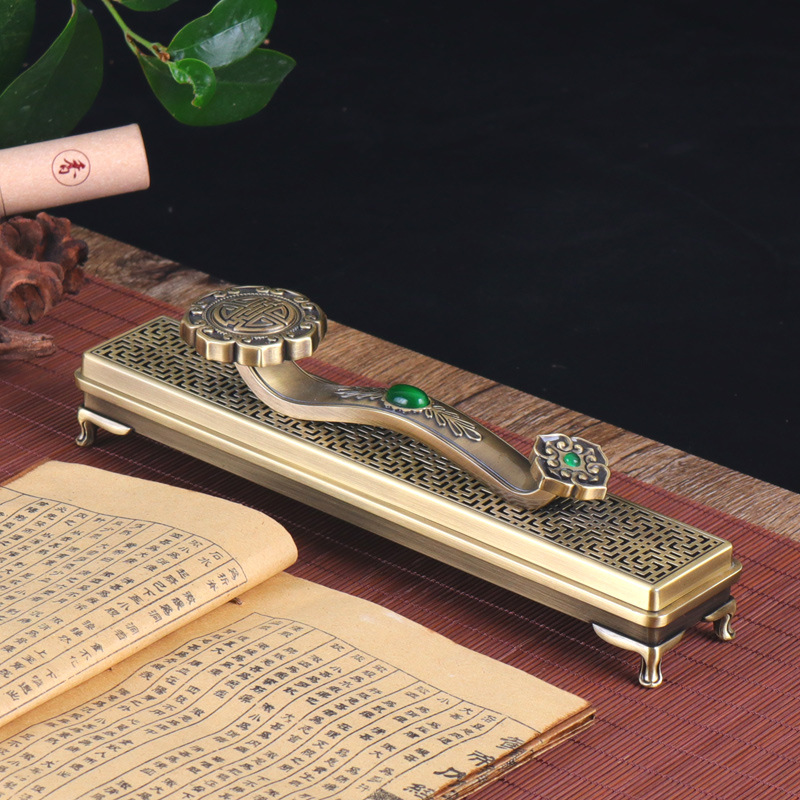 Ruyi alloy sleeping incense burner household indoor line incense burner incense box incense insert sandalwood agarwood incense burner antique aromatherapy burner