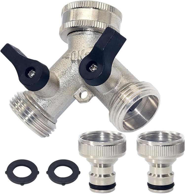 Electroplated nickel garden hose water separator garden one-two joint with pacifier double-way three-way Y-shaped ball valve Silver