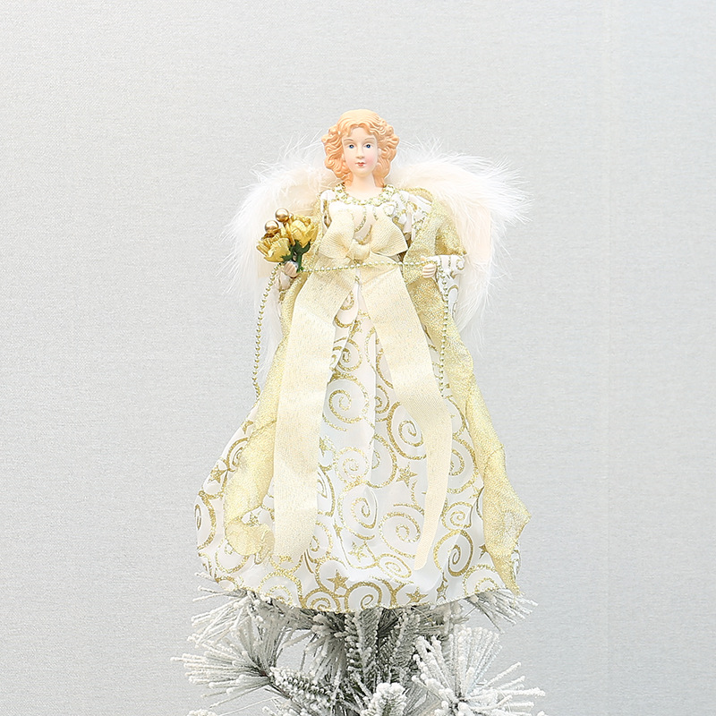 Baiyang crafts small wholesale Christmas new Christmas tree decoration supplies plush wings Angel Tree Top Star_voghion.com