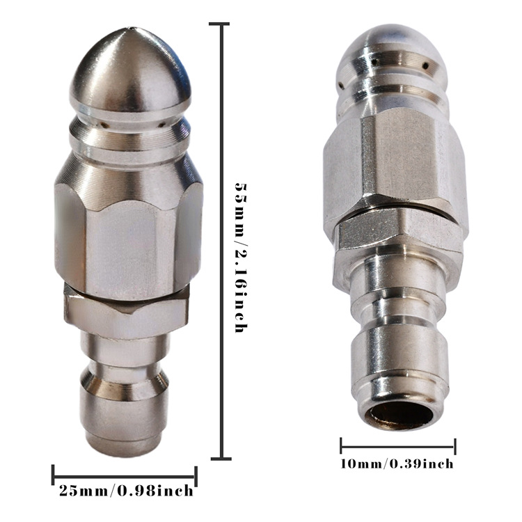Sewer pipe dredge stainless steel high pressure nozzle 1/4 quick plug front and back six water mouse head 5000psi