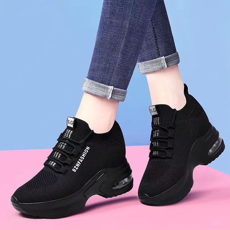 Hidden height increasing women's shoes flying woven mesh surface sports casual air cushion daddy shoes thick bottom non-slip new soft bottom all-match Fashion