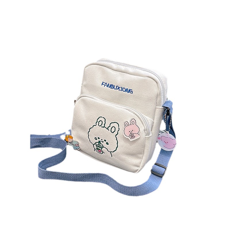 Cute Cartoon Canvas Phone Bag 2023 New Style Printed Trendy Sweet Shoulder Crossbody Bag Women's Preference Bag