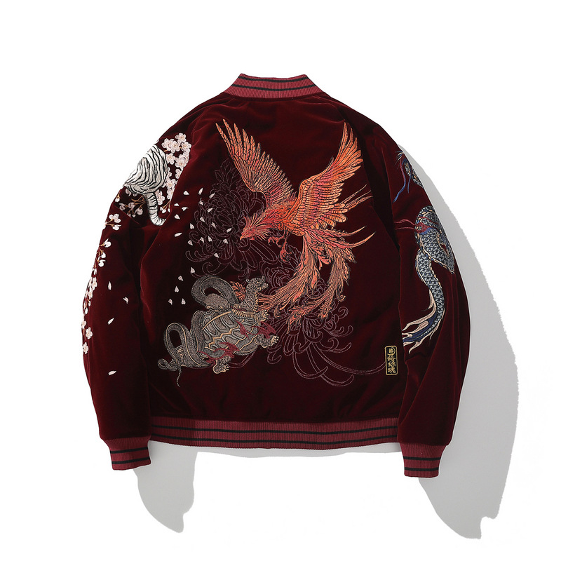 Yokosuka Heavy Industry Embroidered Men's Cotton-padded Clothes Four Beasts Dragon Vermilion Bird Embroidered Cotton-padded Jacket Distinctive Chinese Style Vintage