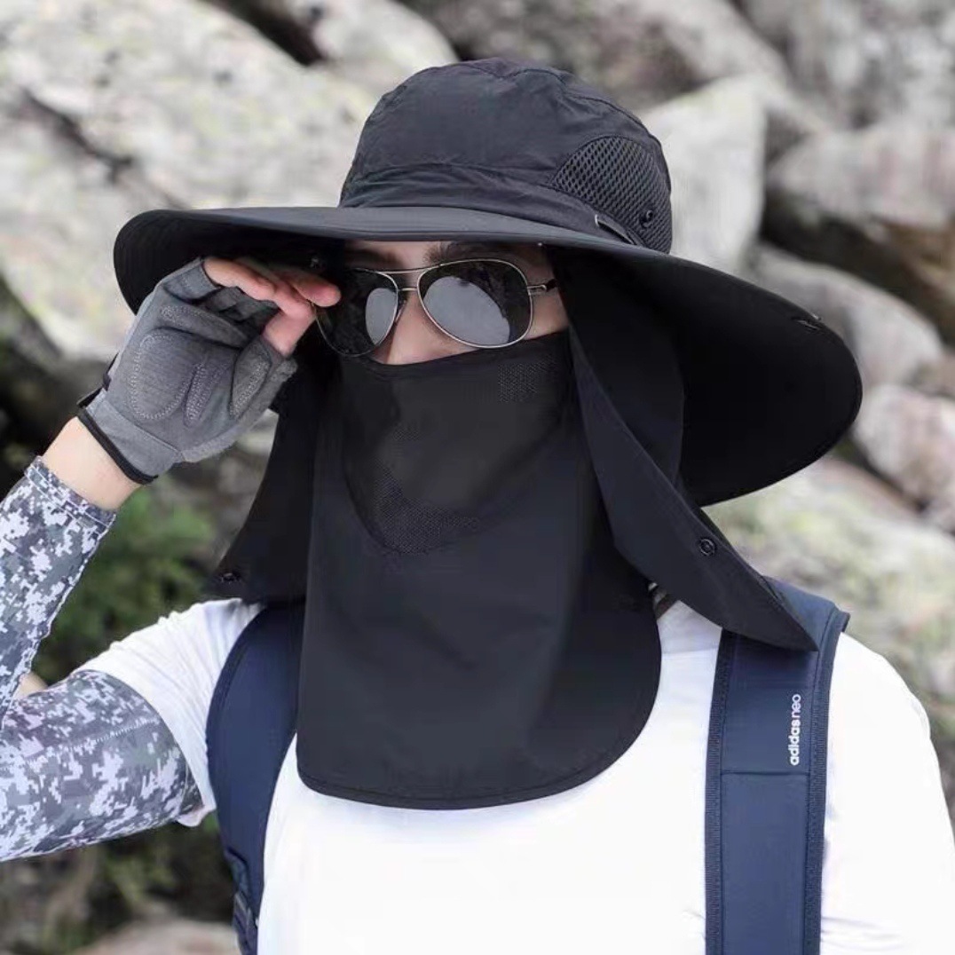 Fisherman hat men's summer UV protection outdoor travel sun hat fishing face cover sun hat big brim sun hat