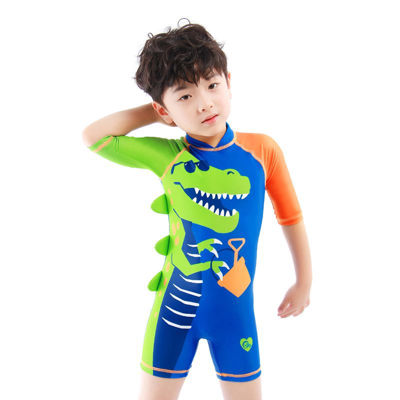Children's One-piece Swimsuit Blister Boy 2-8 Years Old Boys' Cartoon Swimming Assembly Cap Boys' Baby's Small and Medium-sized Children's Diving Suit