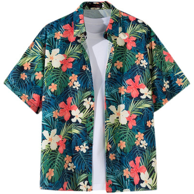 Vintage Hong Kong Style Flower Shirt Men's Short-sleeved Summer Loose Casual Shirt Fashionable Ins Fashionable Brand Japanese Style Plagika Handsome Jacket