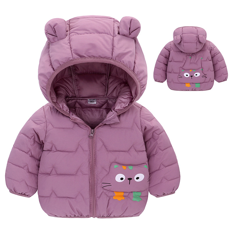 Autumn and Winter Children's down cotton-padded jacket children's cartoon pattern hooded ears lightweight cotton-padded jacket warm cotton-padded jacket