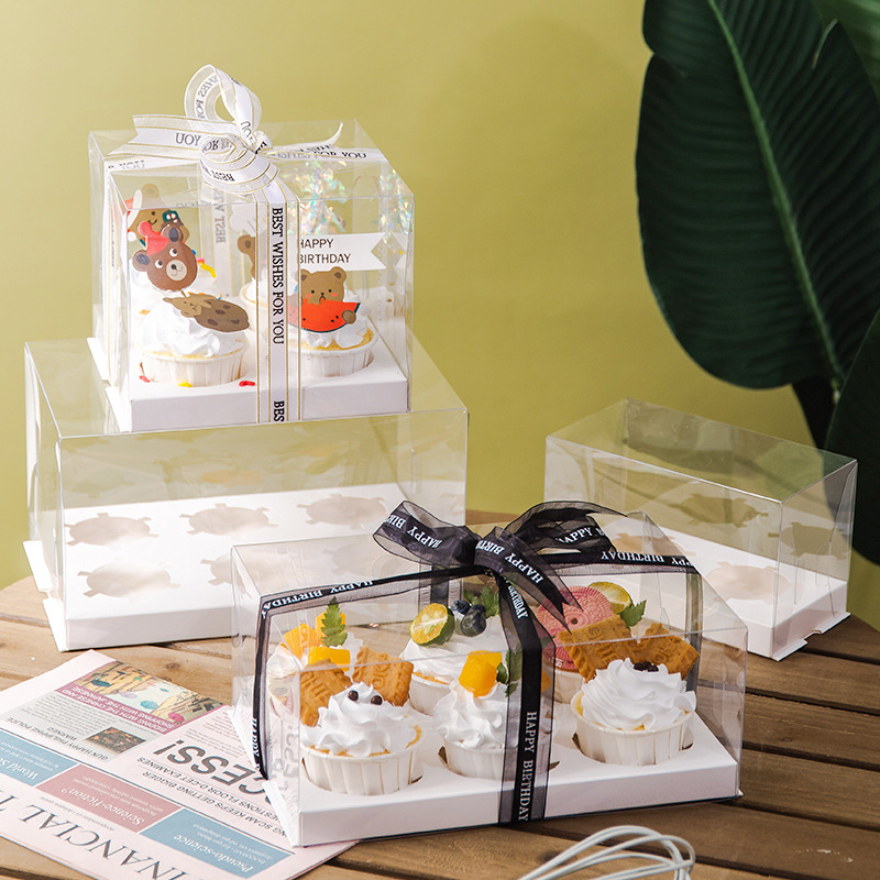 Small Cup Cupcake Packing Box Transparent West Point Dessert Packing Hand-held Muffin 2 4 6 Pack