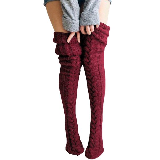 Cross-border Wool Foot Warmer Stocking European and American Autumn and Winter Solid Color Over-the-Knee Stocking Stocking Stocking Thick Women's Socks Warm
